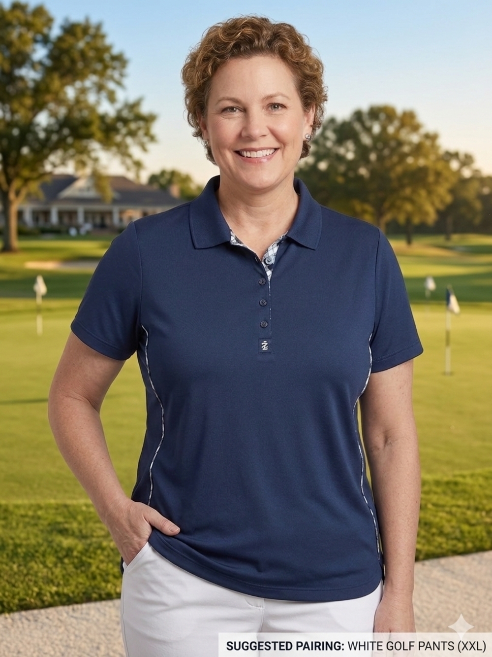 IZOD Golf Women's XXL Navy Blue Performance Polo Plaid Trim Sporty Top